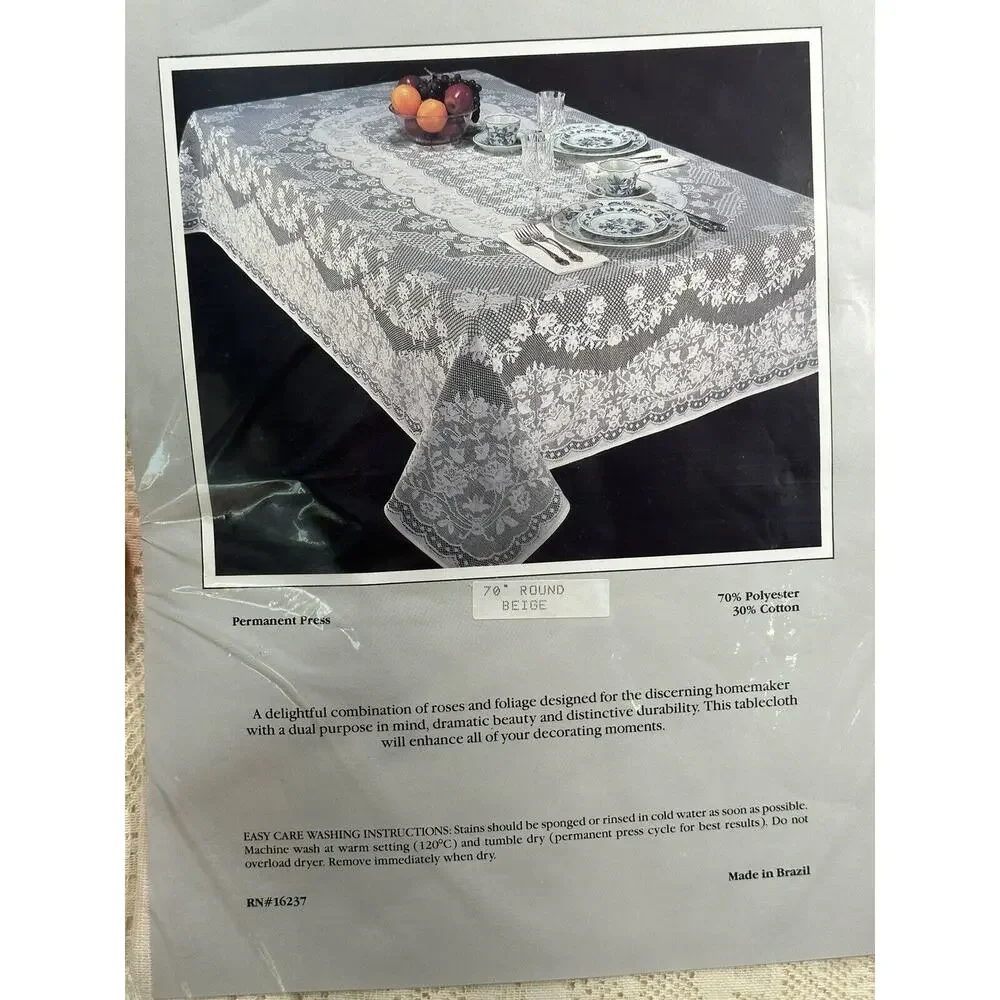Vintage Lace 70” Round Permanent‎ Press Tablecloth RN: 16237 NEW Beautiful